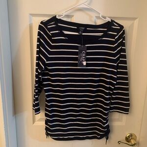 Chaps Women's Black and White Striped Long Sleeve Top